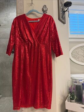 Red Sequin V-Neck Mini Dress